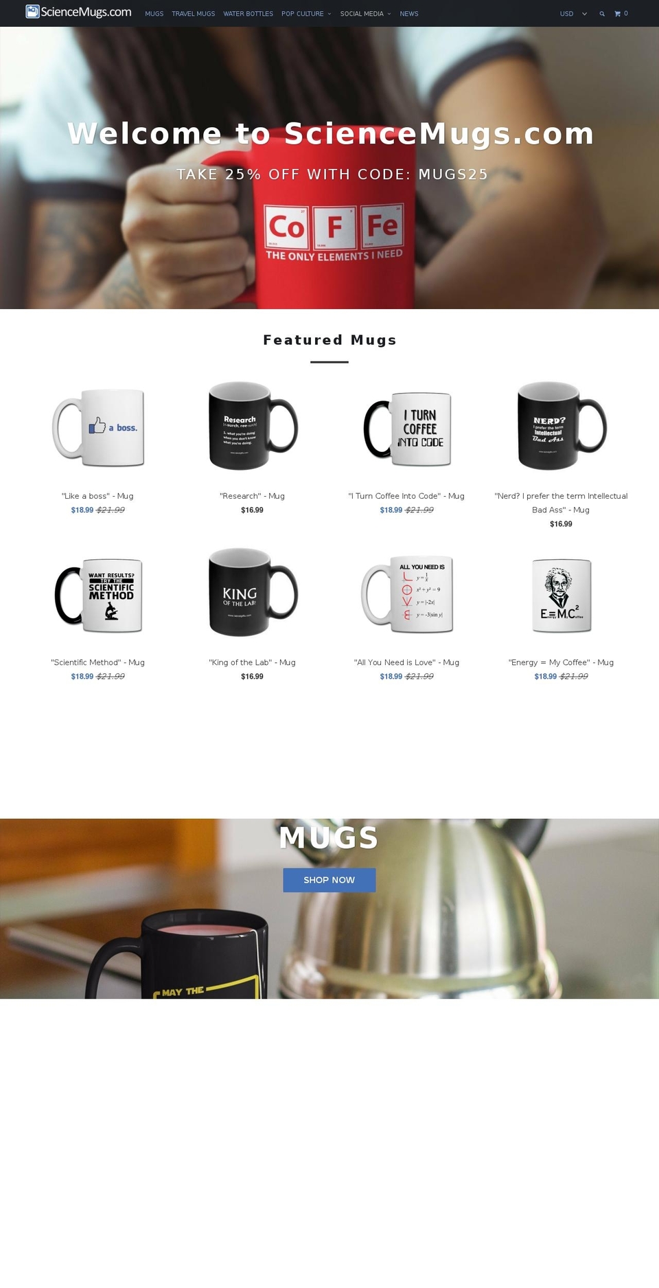 sciencemugs.com shopify website screenshot