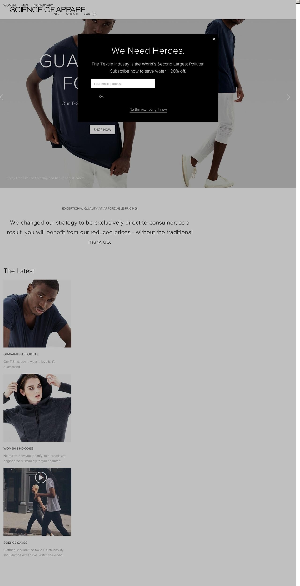 scienceofapparel.com — Shopify storefront screenshot