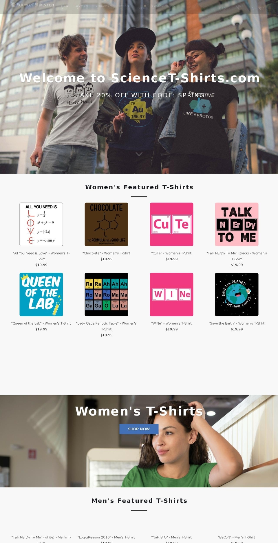 sciencetshirt.com shopify website screenshot