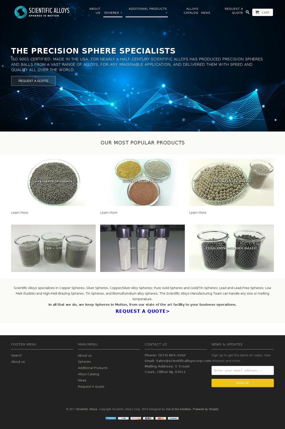 scientificalloyscorp.com shopify website screenshot