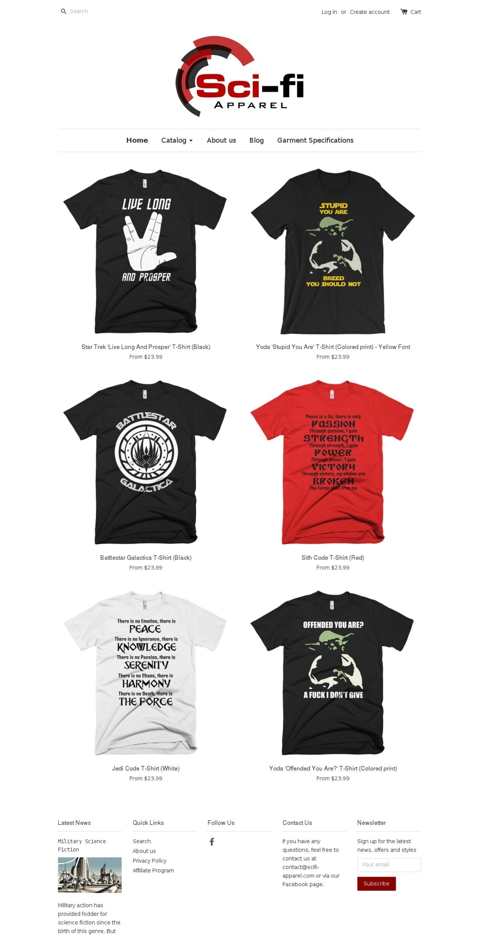 scifi-apparel.com shopify website screenshot
