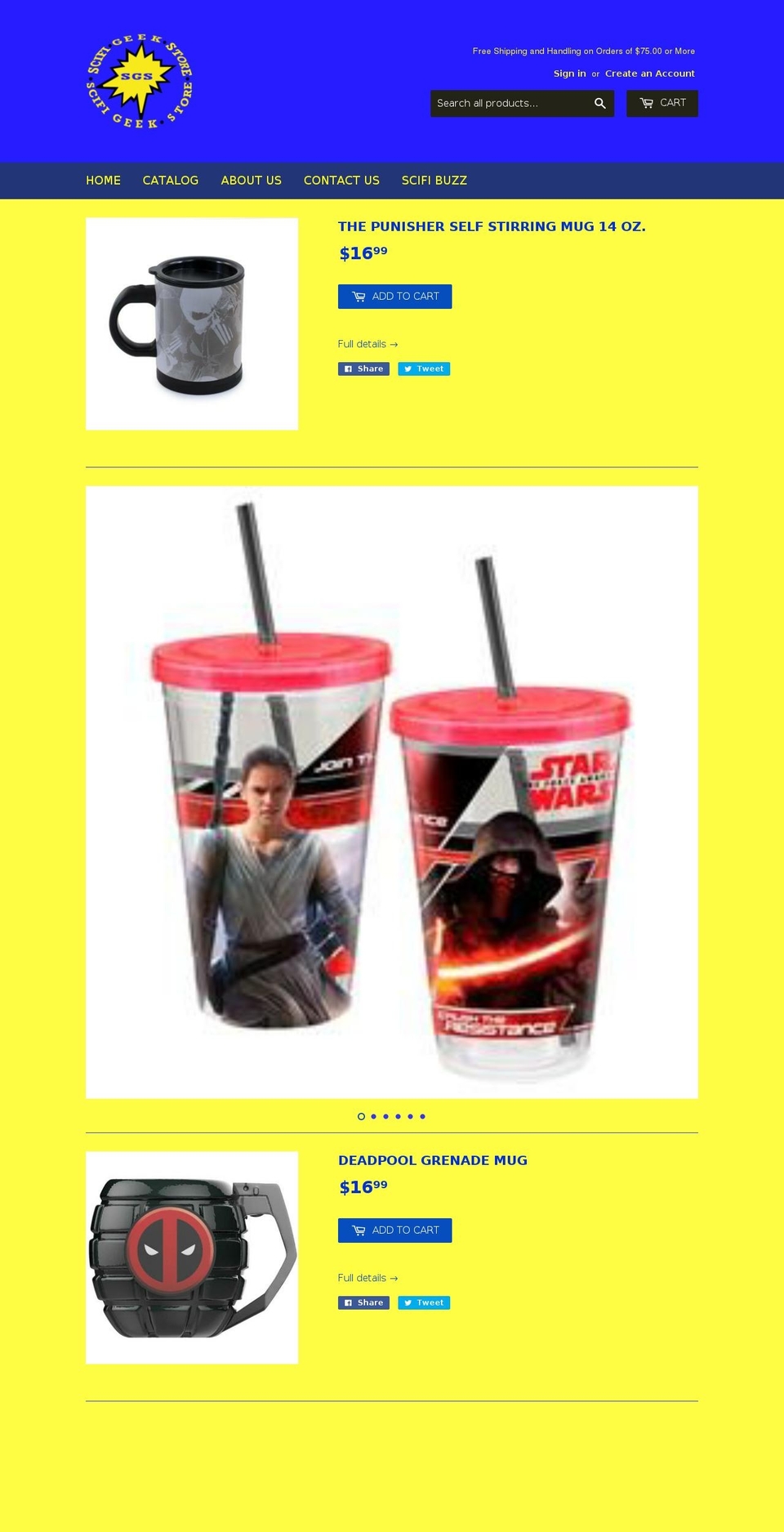 scifigeekstore.com — Shopify storefront screenshot