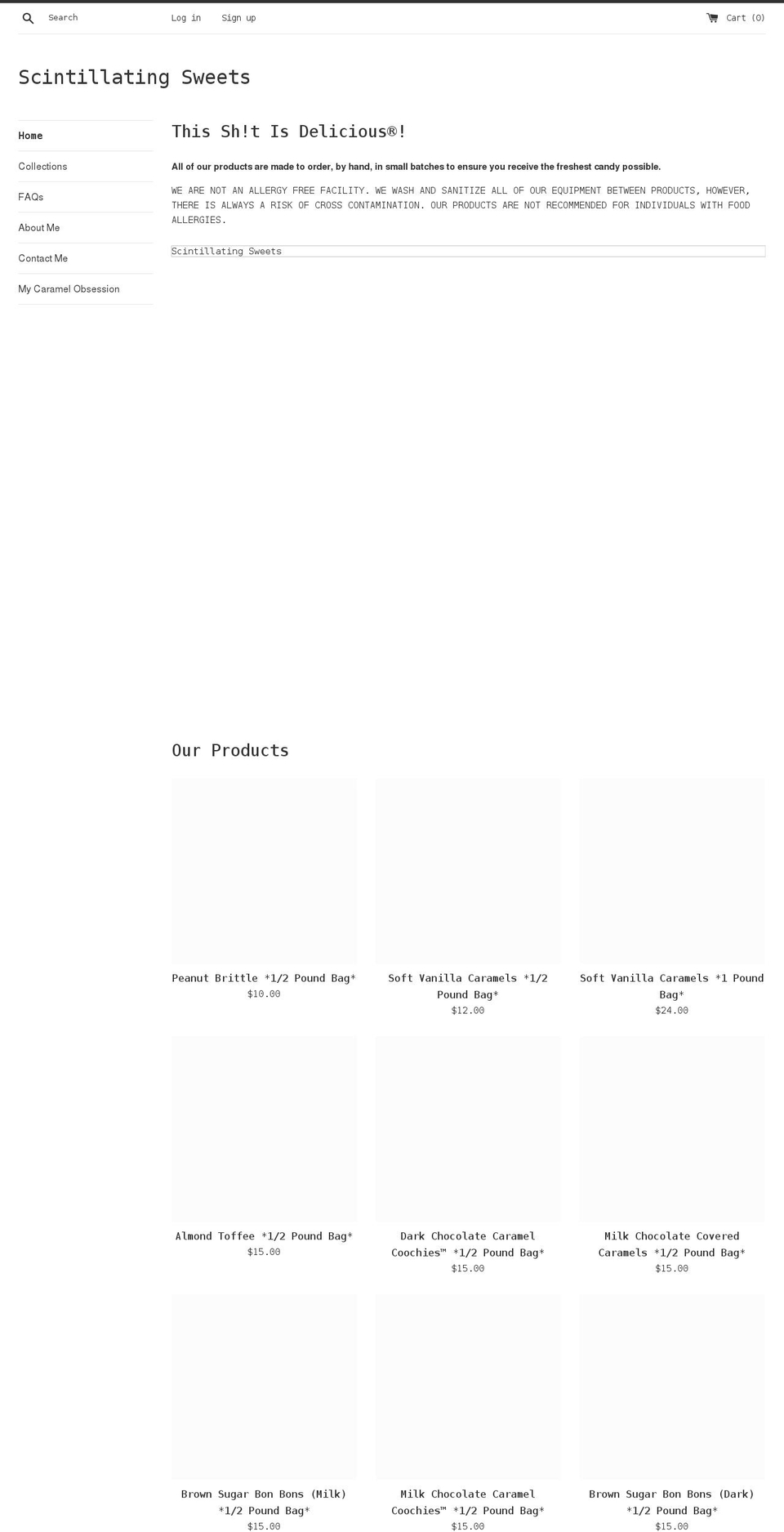 scintillatingsweets.com shopify website screenshot