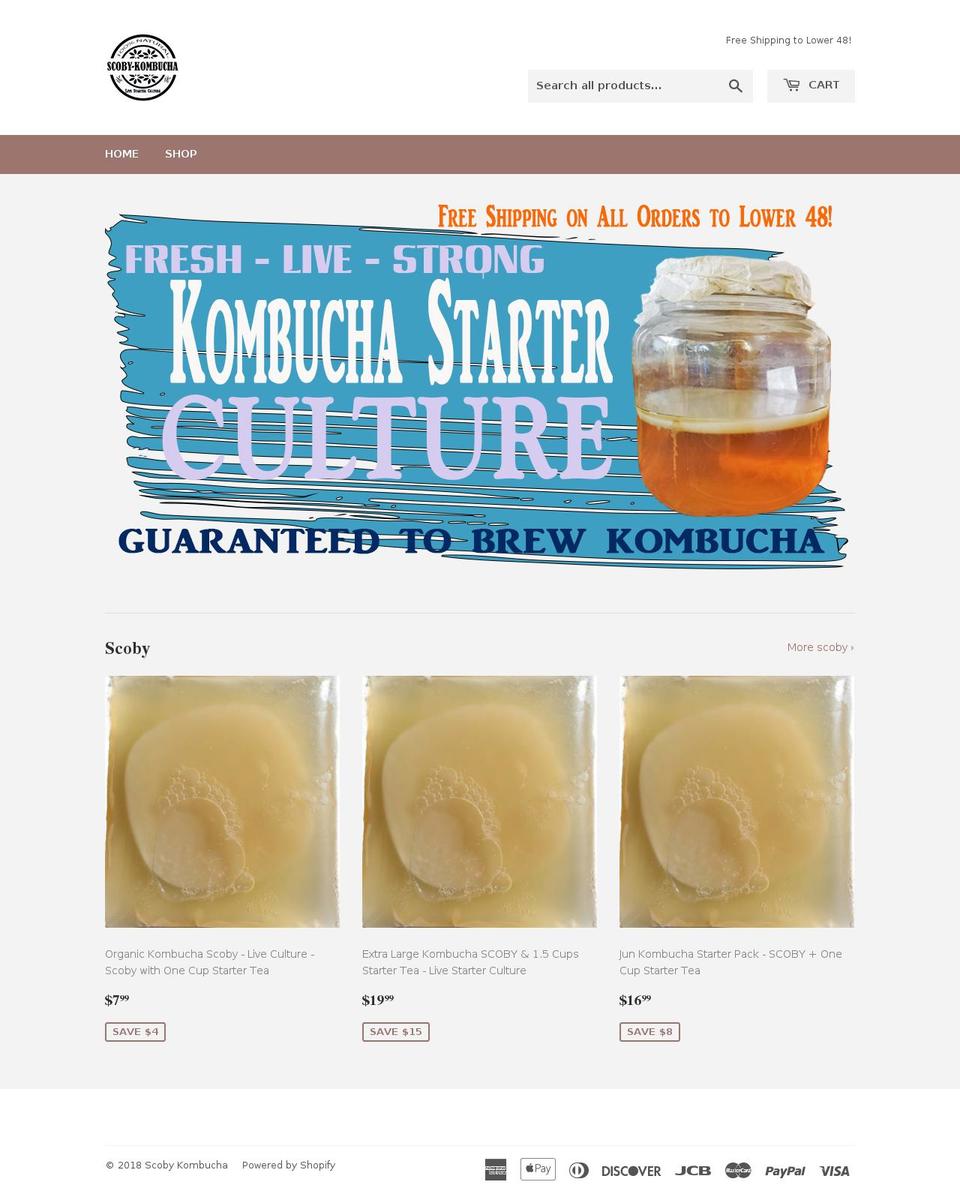 scoby-kombucha.com — Shopify storefront screenshot