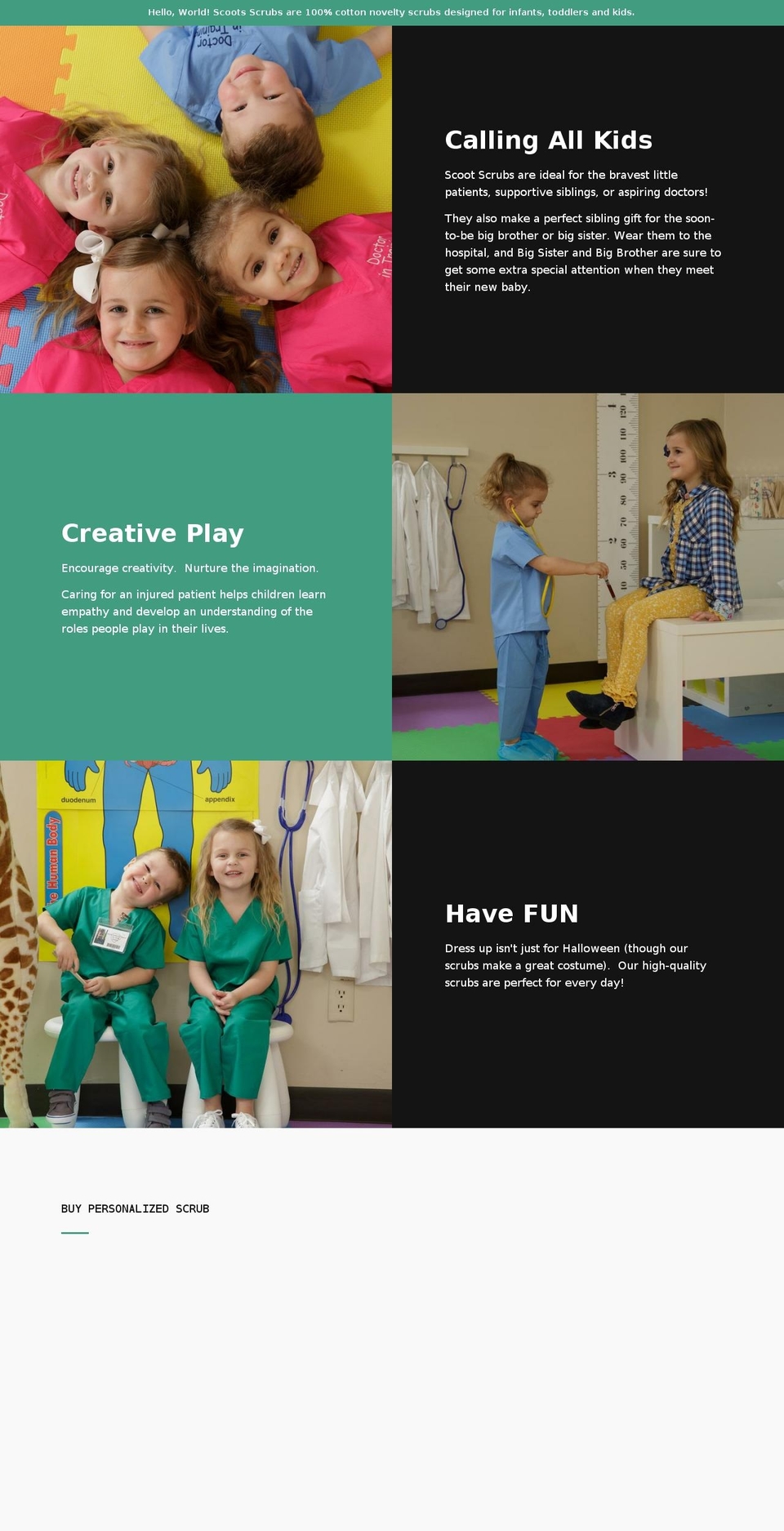 scootsscrubs.com shopify website screenshot
