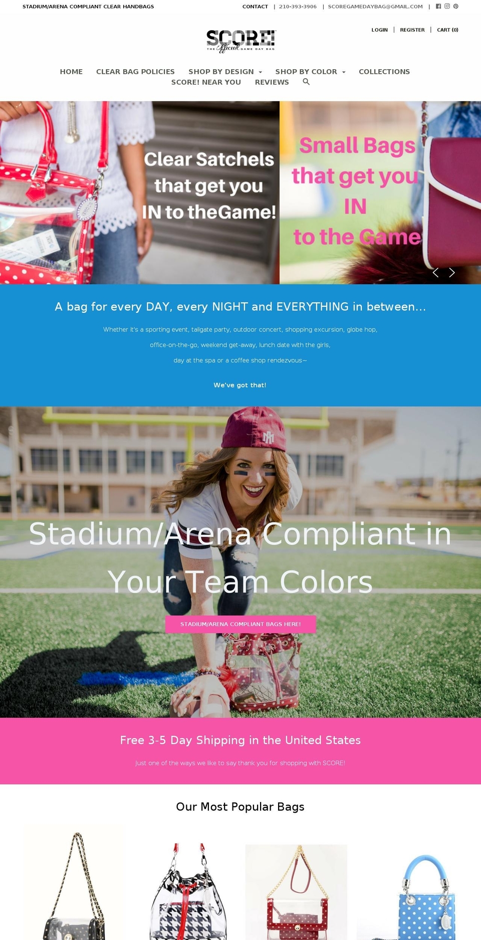 scoretheofficialgamedaybag.com shopify website screenshot