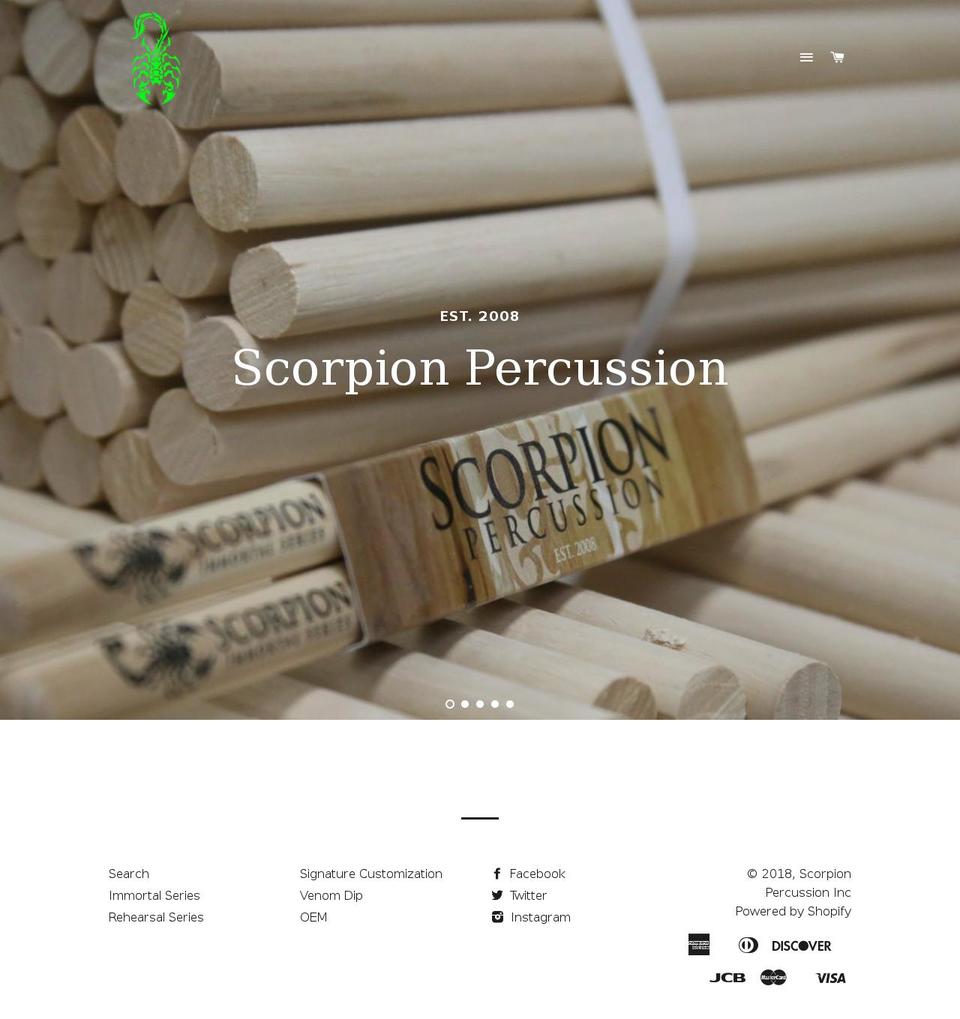 scorpionpercussion.com shopify website screenshot