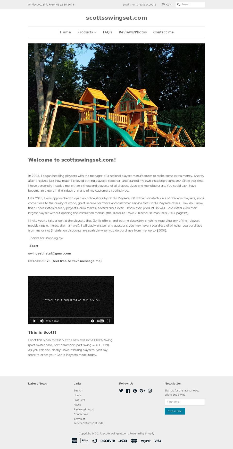 scottsswingset.com shopify website screenshot