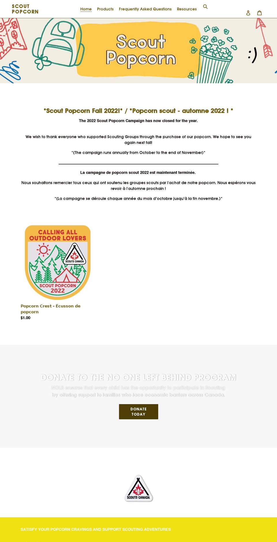 scoutpopcorn.ca shopify website screenshot