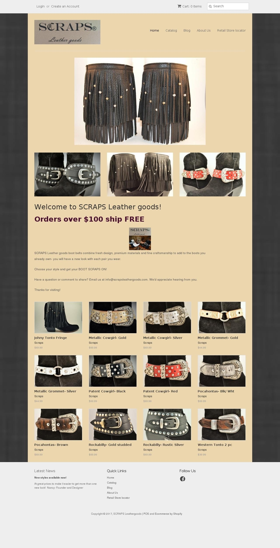 scrapsleathergoods.com shopify website screenshot