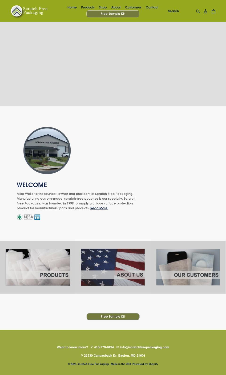 scratchfreepackaging.com shopify website screenshot