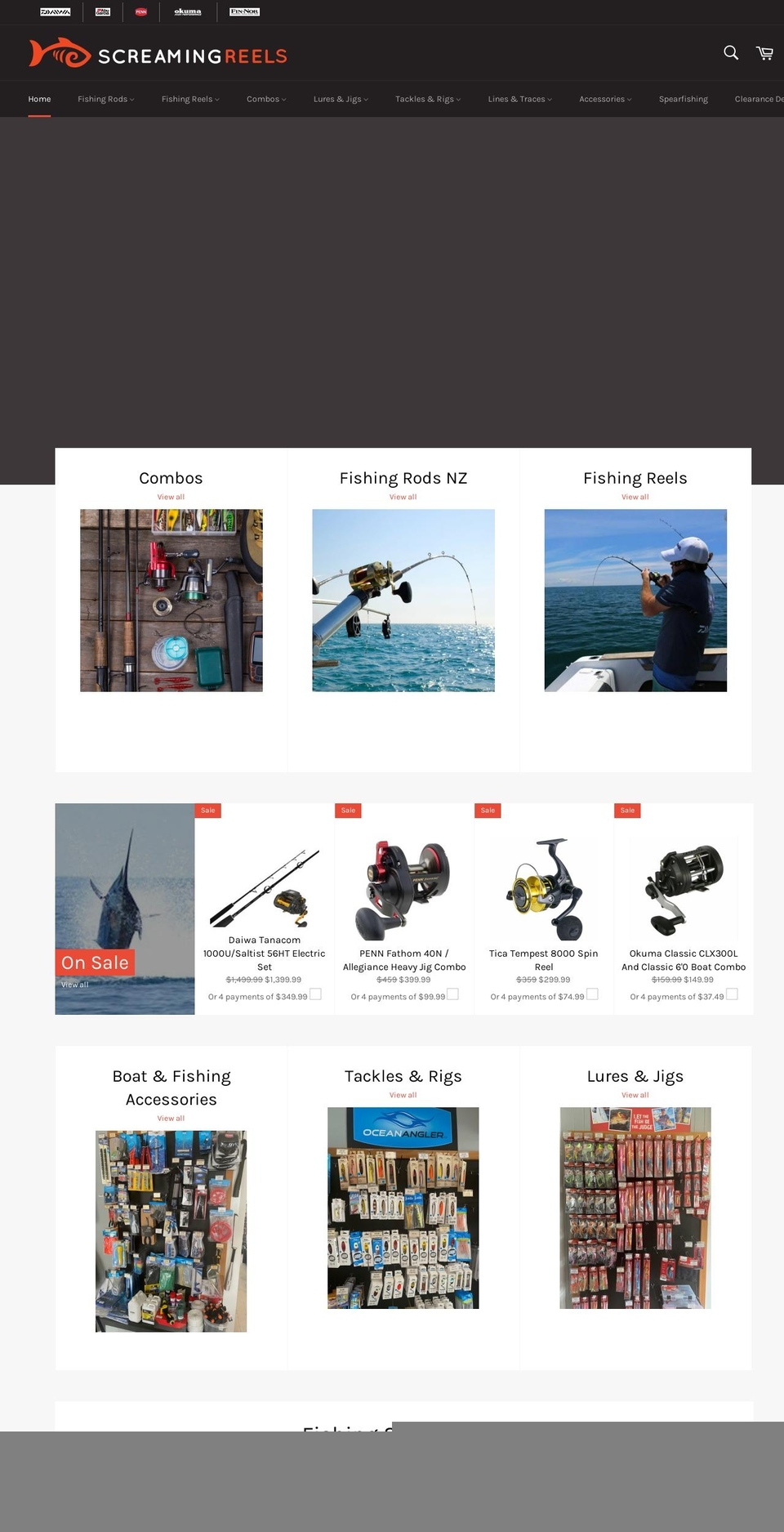 screamingreels.co.nz shopify website screenshot