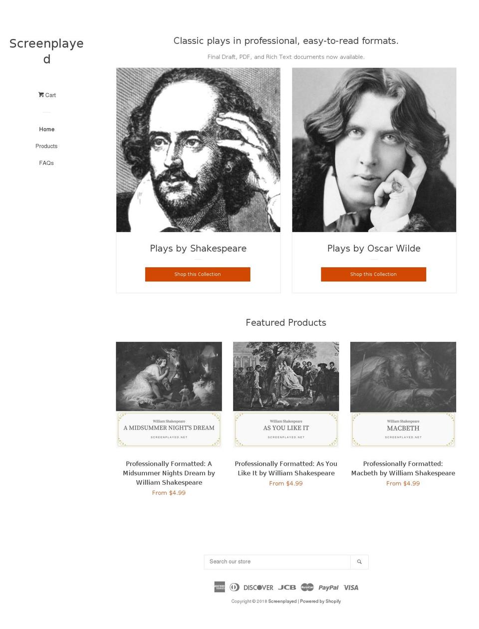 screenplayed.net shopify website screenshot