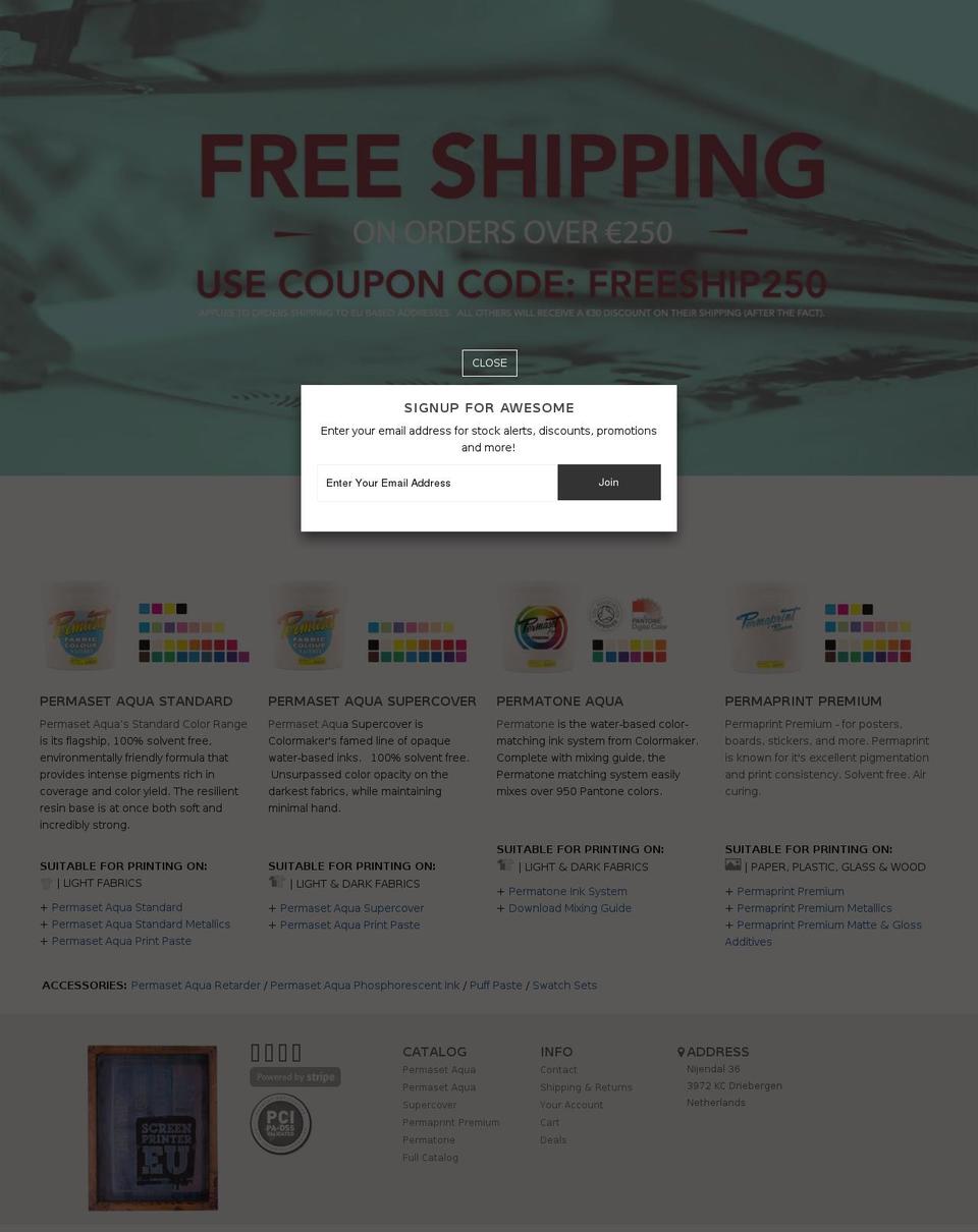 screenprinter.eu shopify website screenshot