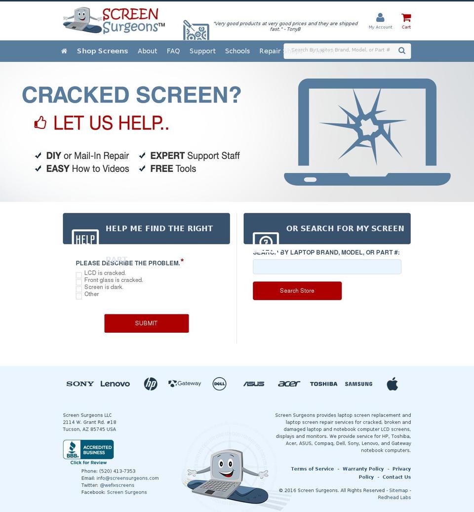 screensurgeons.com shopify website screenshot