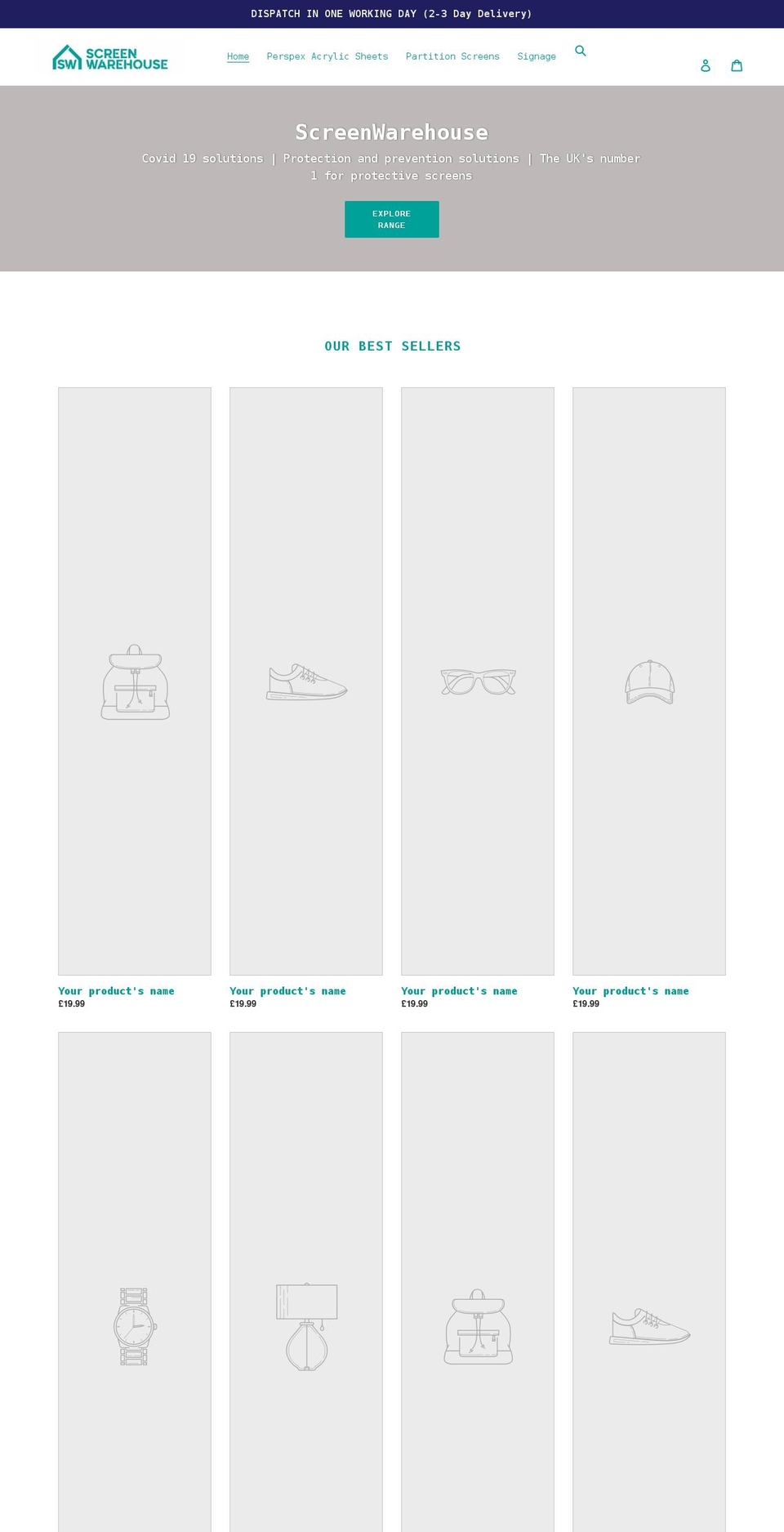 screenwarehouse.co.uk shopify website screenshot