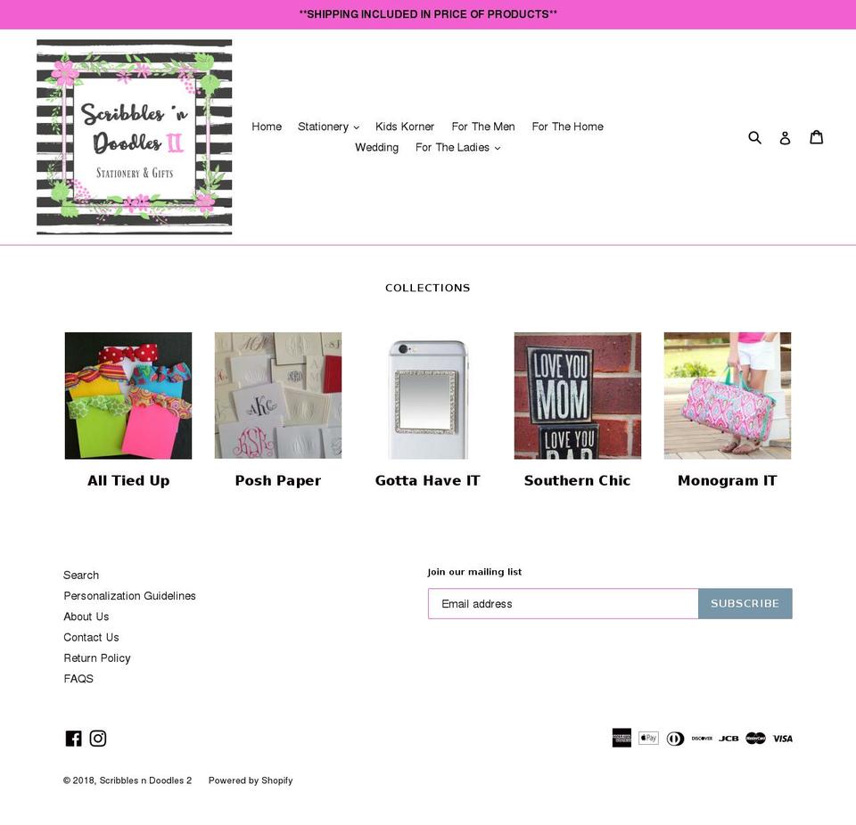 scribblesndoodles2.com — Shopify storefront screenshot
