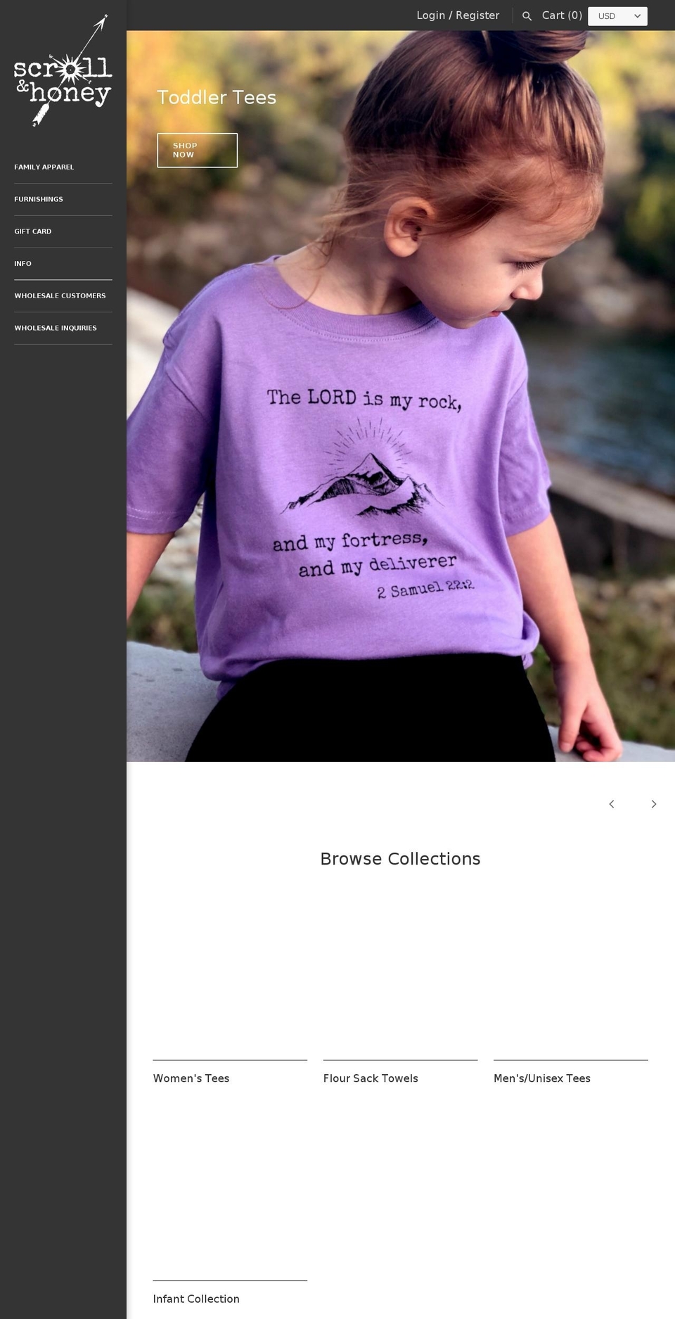 scrollandhoney.com — Shopify storefront screenshot