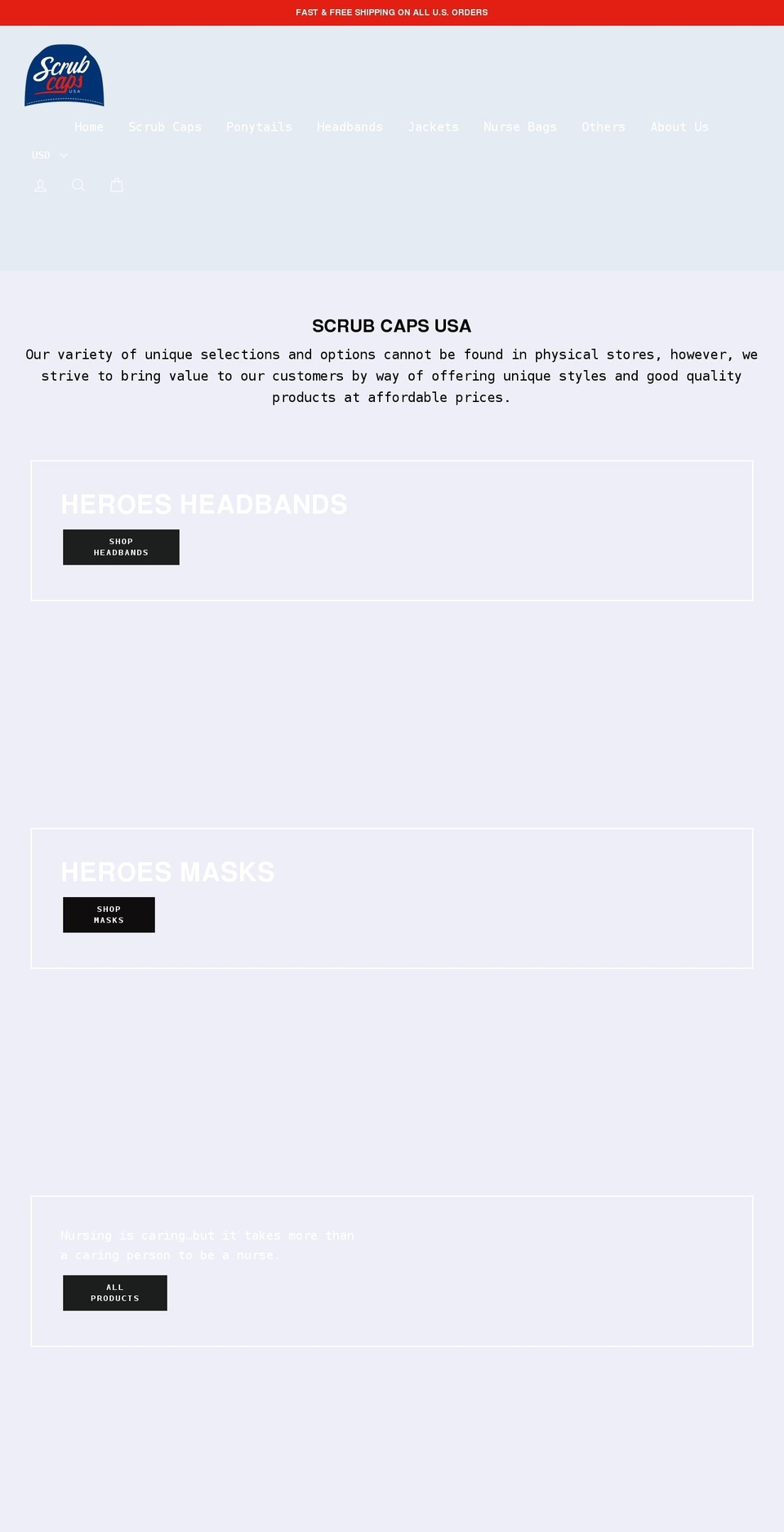 scrubcapsusa.com shopify website screenshot