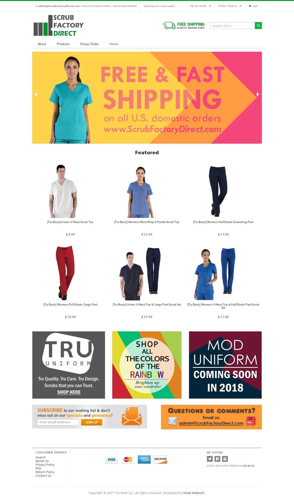 scrubfactorydirect.com — Shopify storefront screenshot