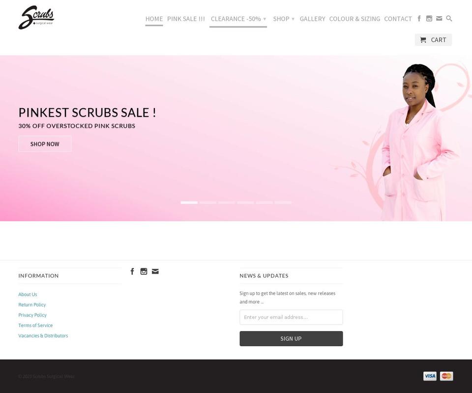 scrubssurgicalwear.co.za shopify website screenshot