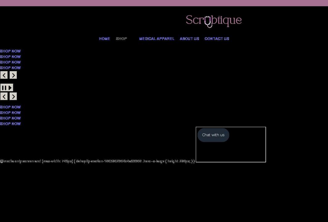 scrubtique.com shopify website screenshot