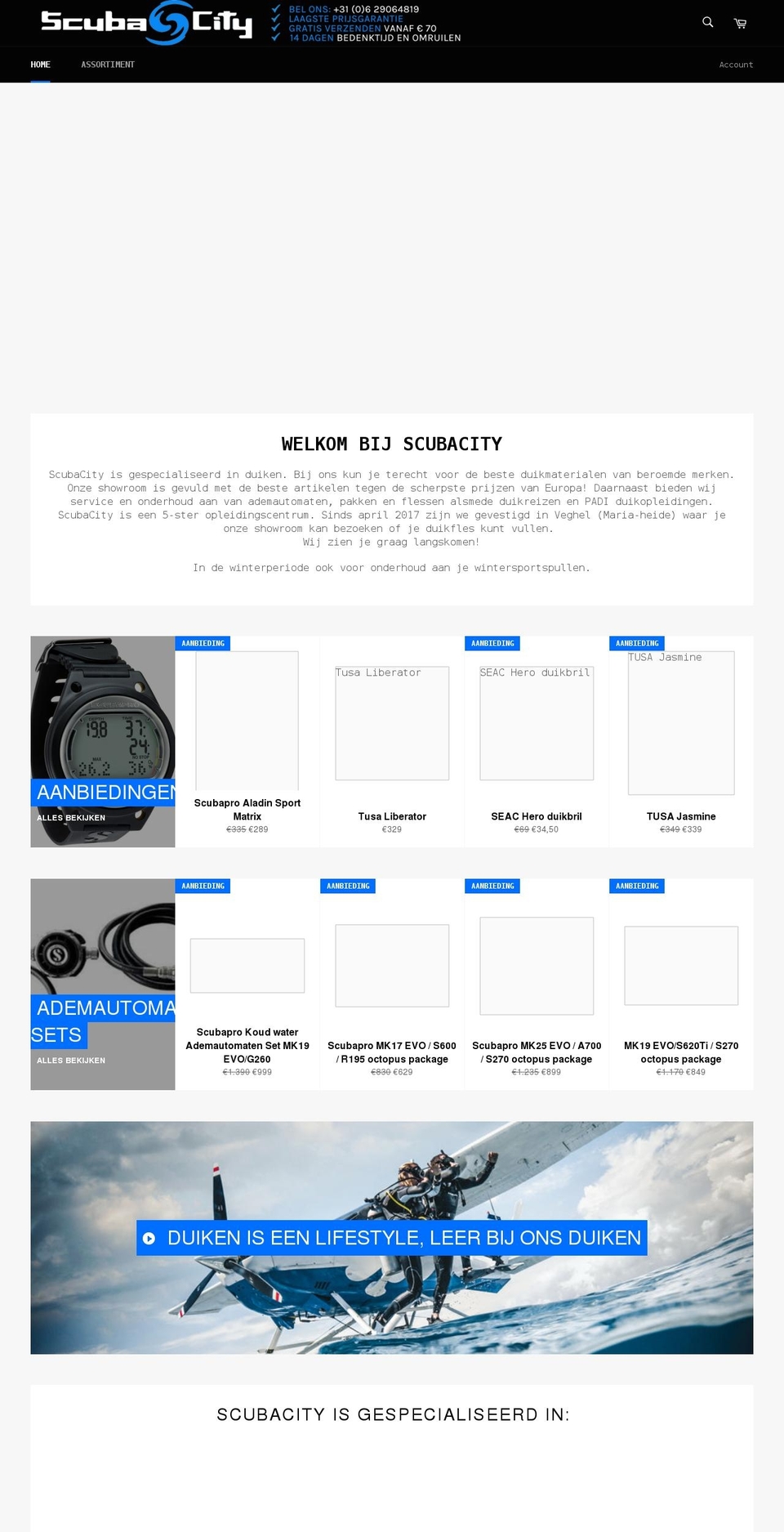 scubacity.eu shopify website screenshot