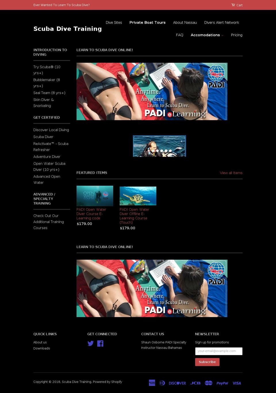 scubadive.training shopify website screenshot