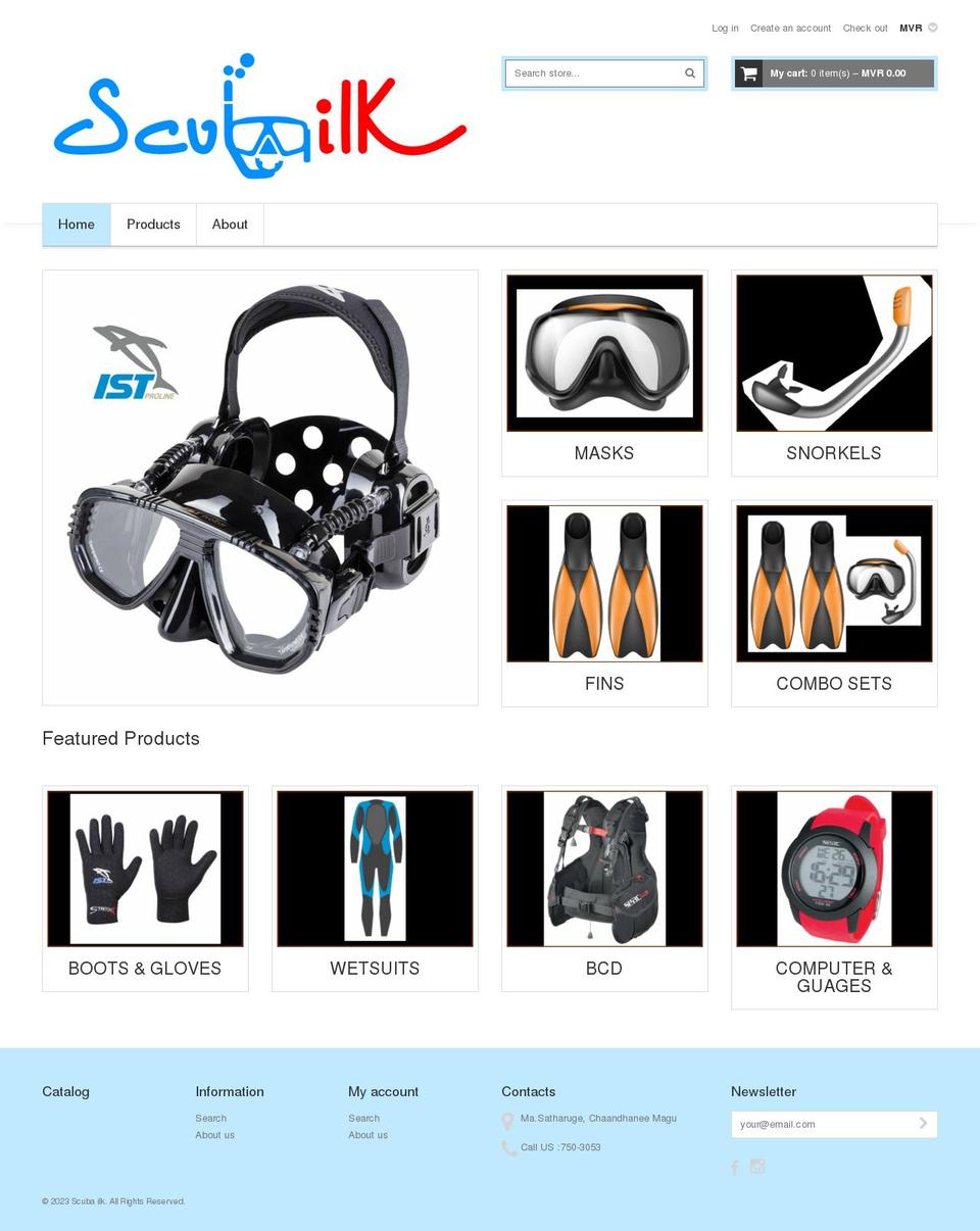 scubailk.com shopify website screenshot