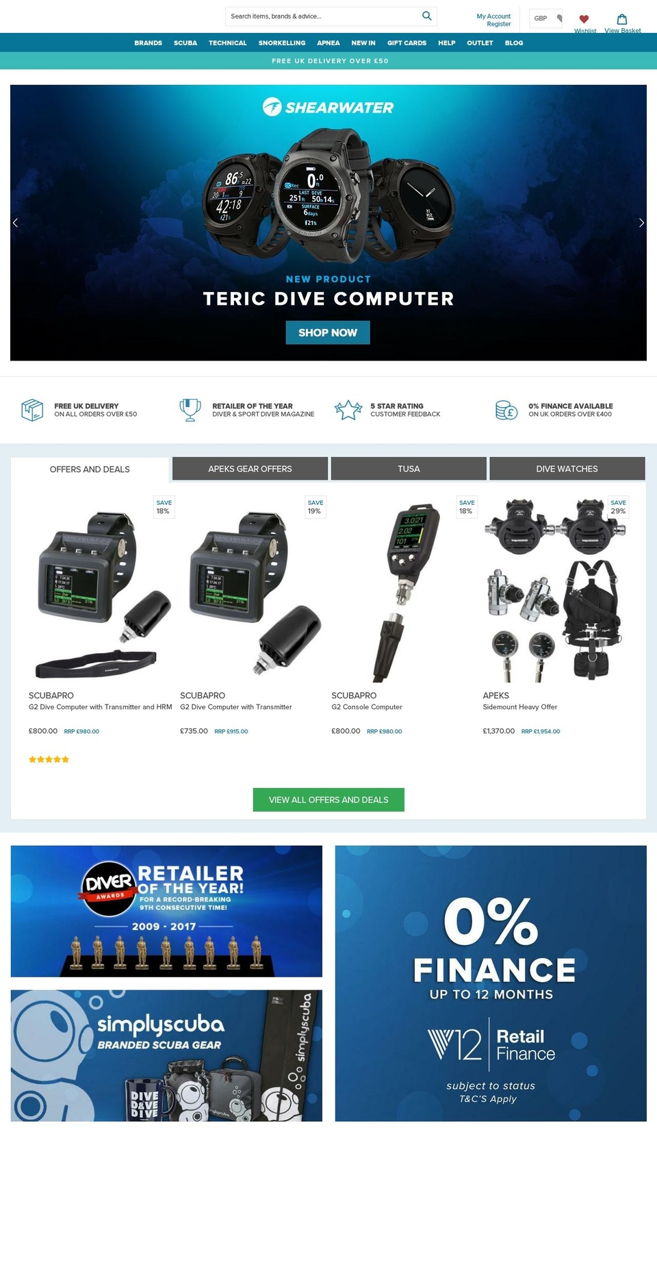 scubashop.biz shopify website screenshot