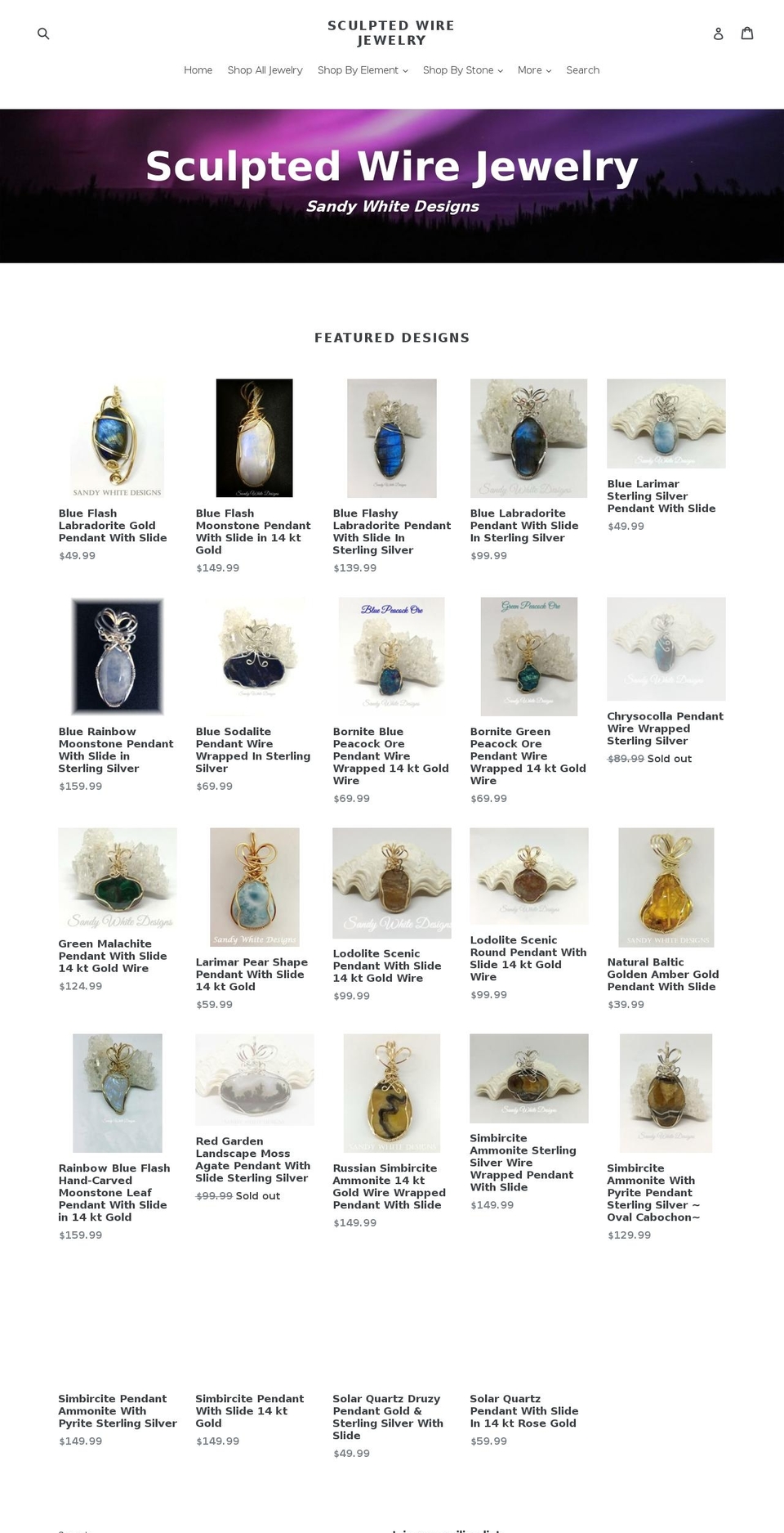 sculptedwirejewelry.com shopify website screenshot