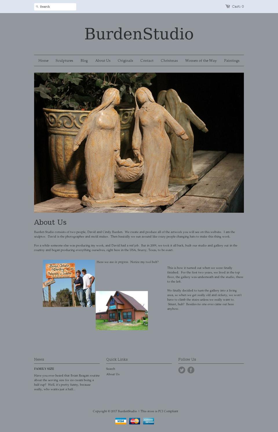 sculpturesbycindyburden.com shopify website screenshot