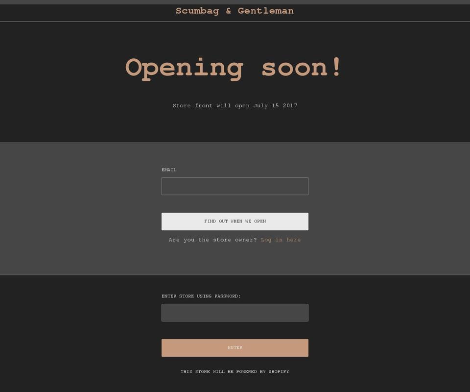 scumbagandgentleman.com shopify website screenshot
