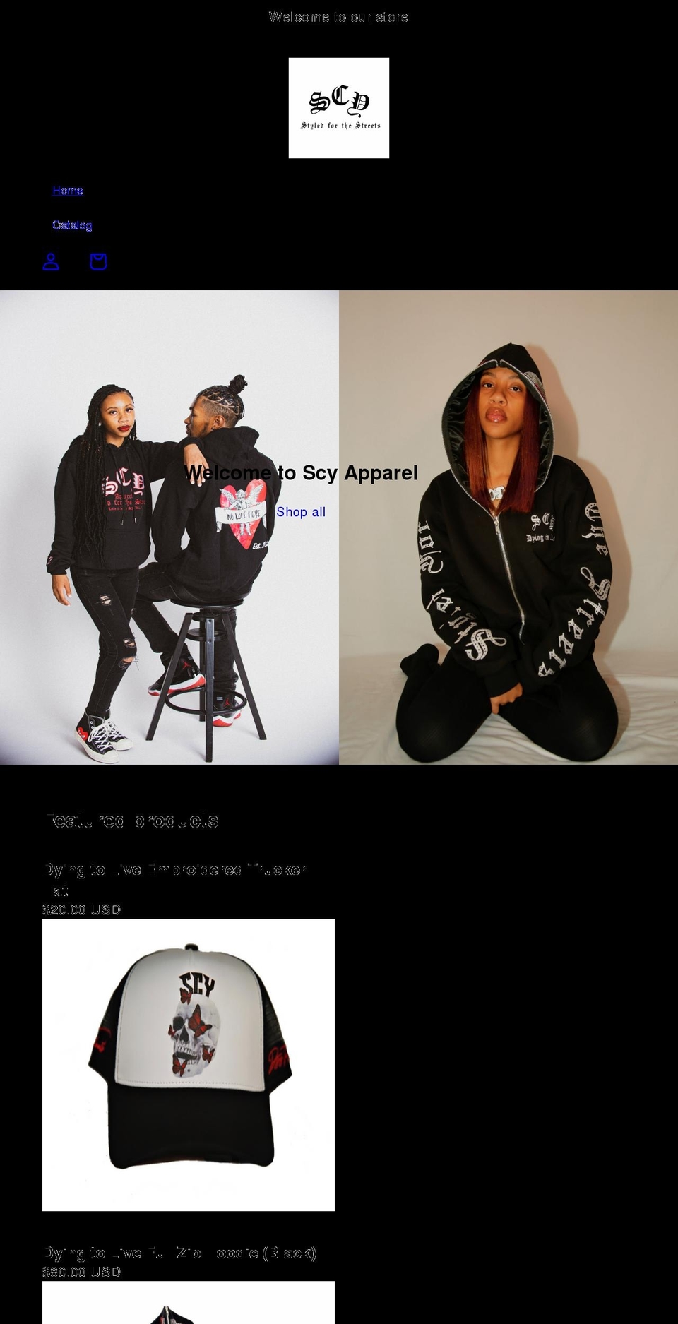 scyapparel.com shopify website screenshot