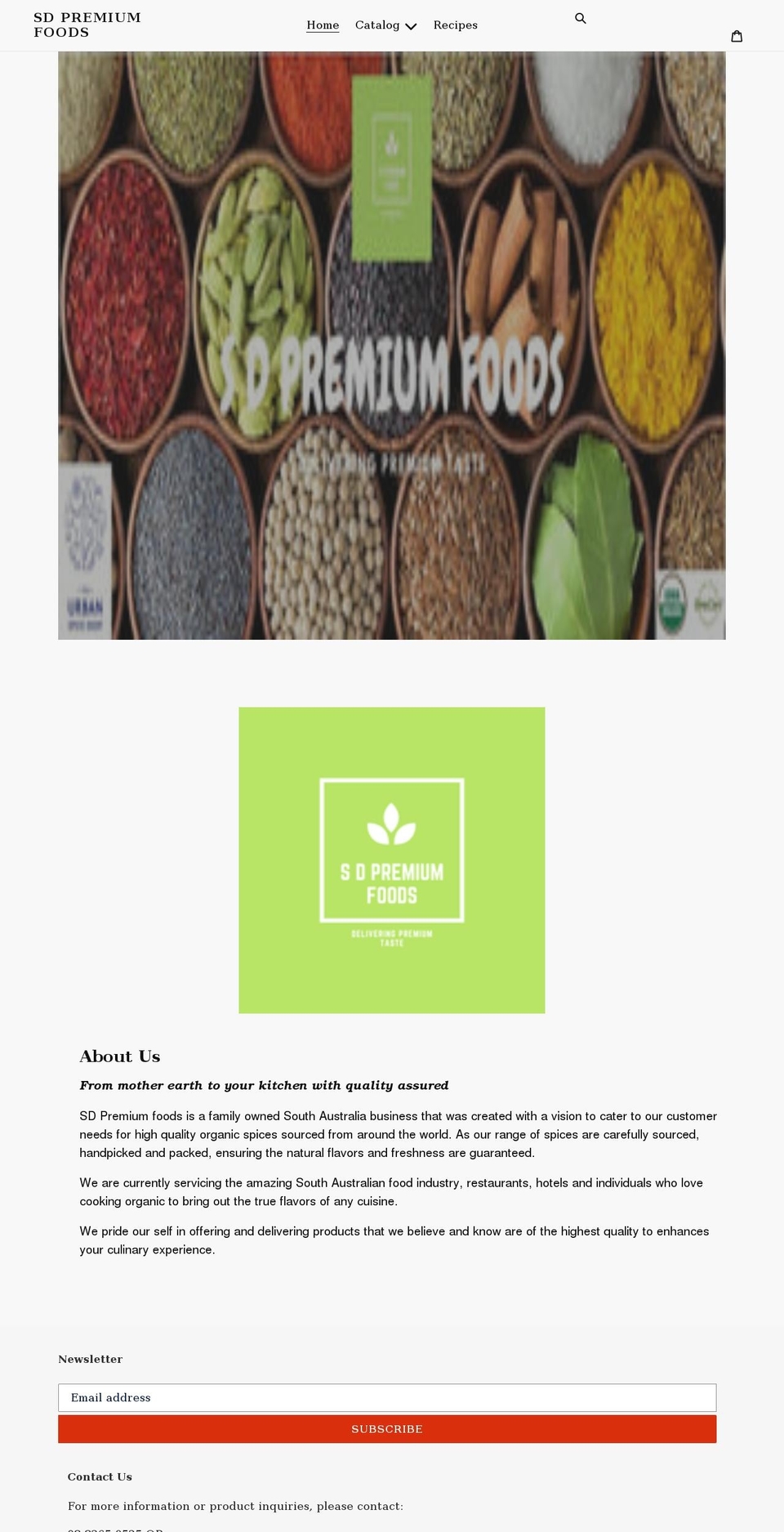 sdpremiumfoods.com shopify website screenshot