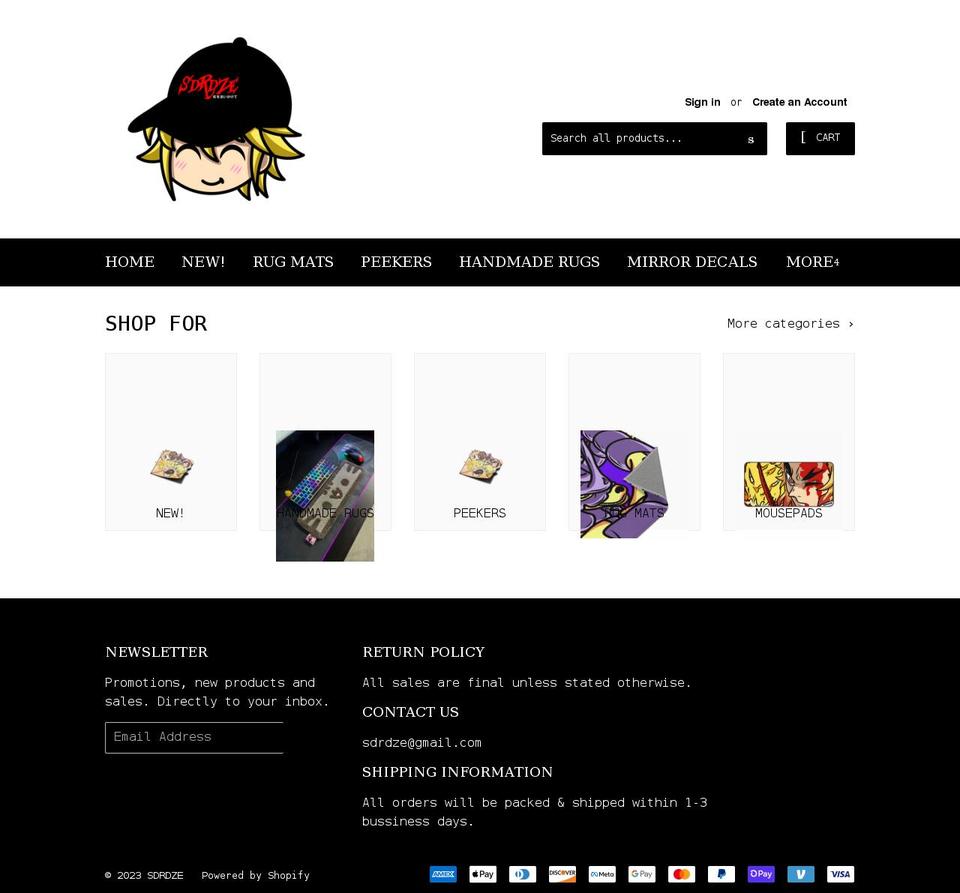 sdrdze.com shopify website screenshot