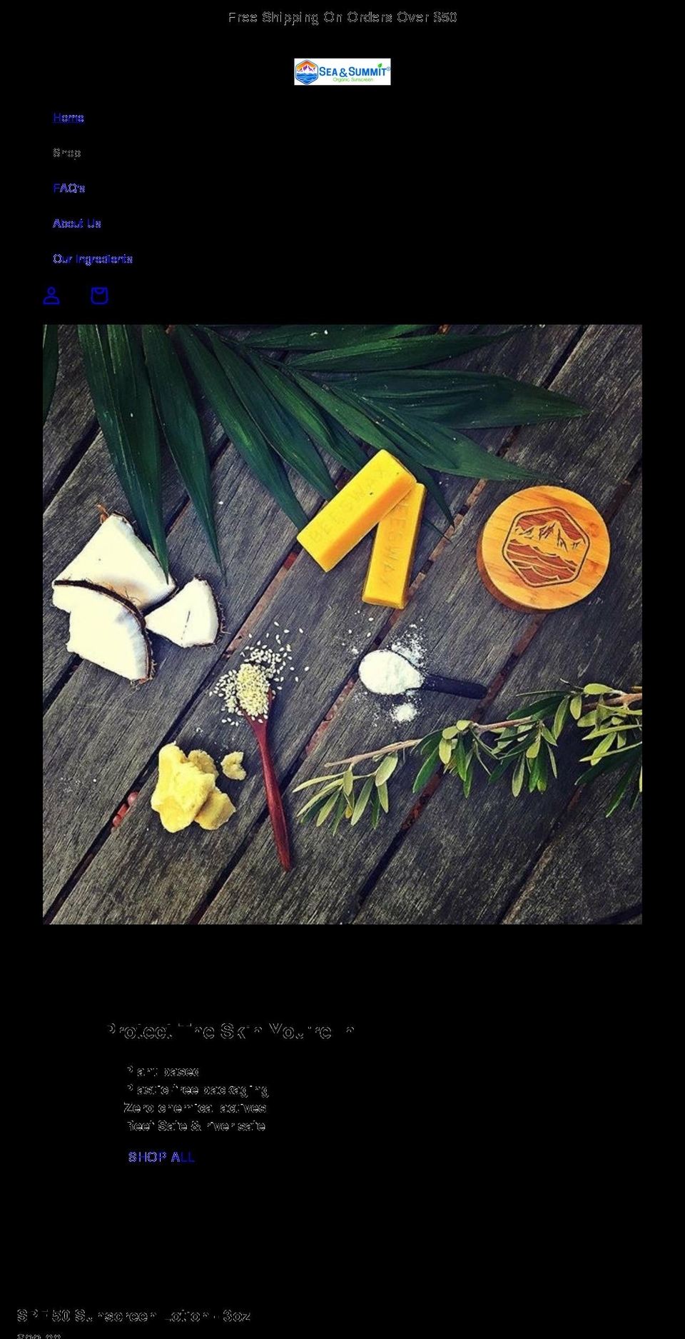 seaandsummitsunscreen.com shopify website screenshot