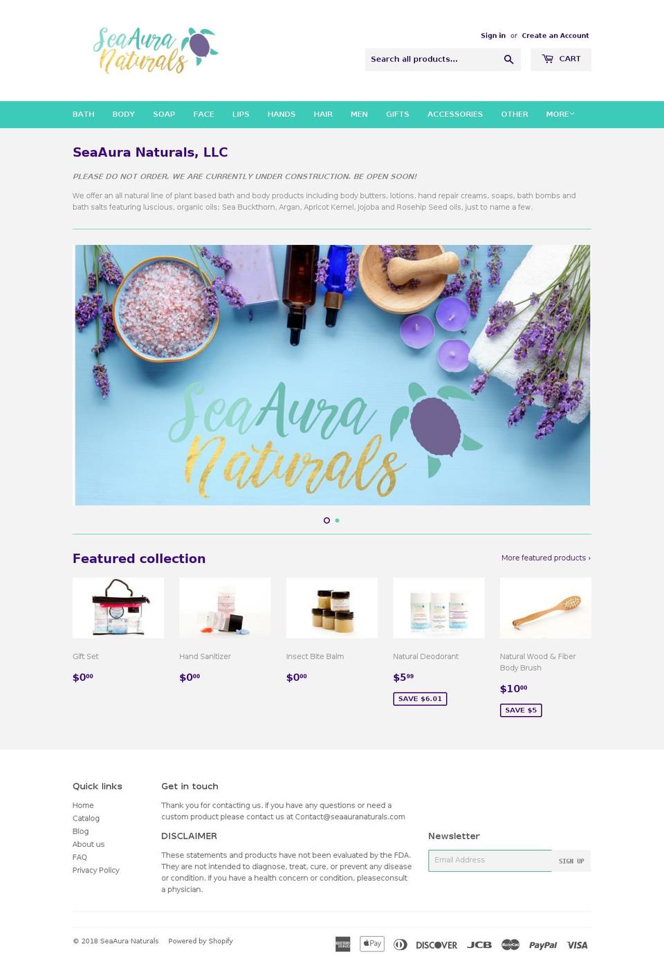seaauranaturals.com shopify website screenshot