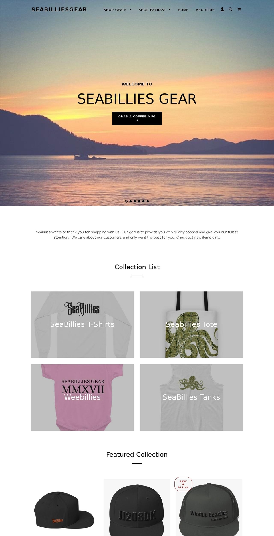 seabilliesgear.com shopify website screenshot