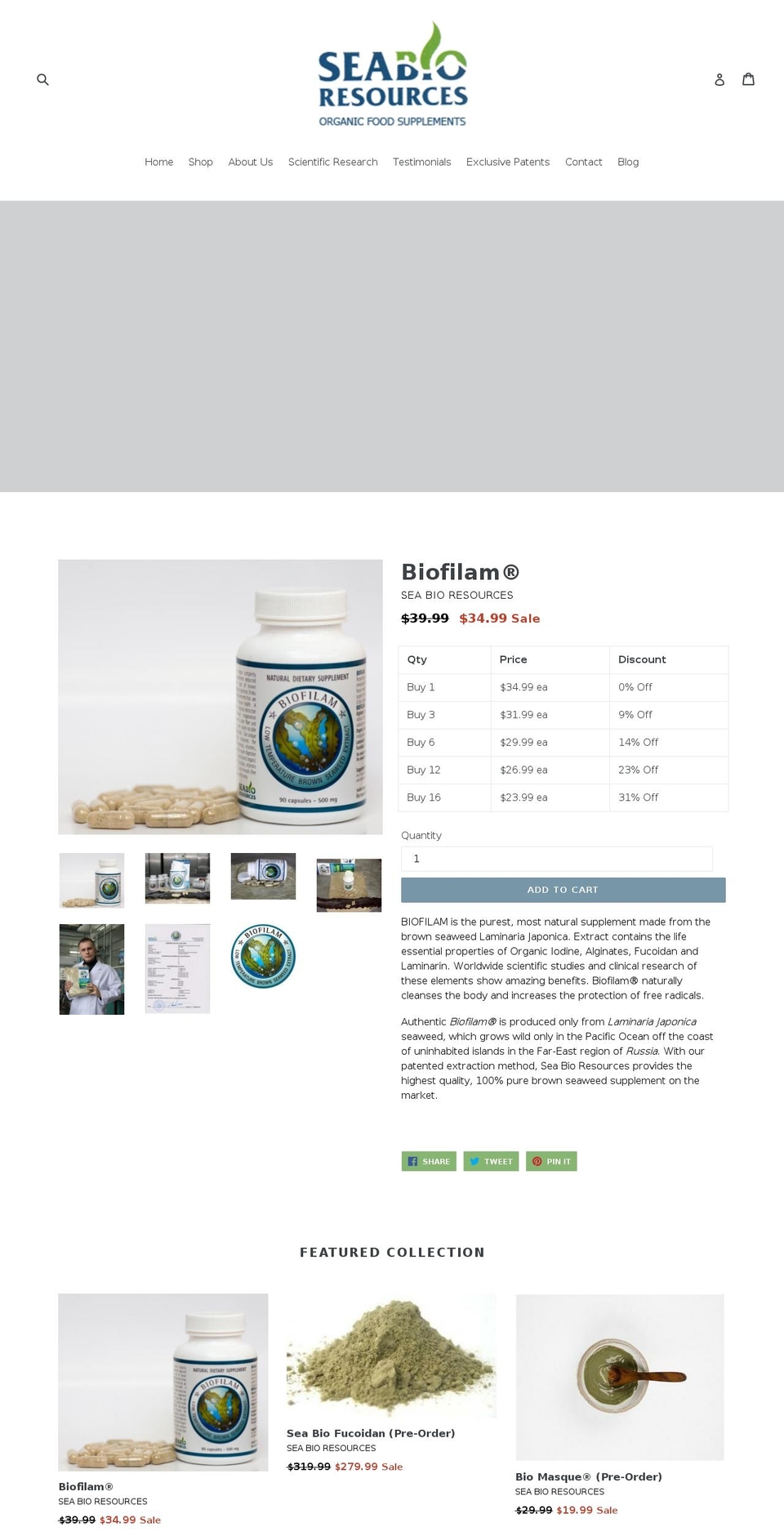 seabioresources.com shopify website screenshot