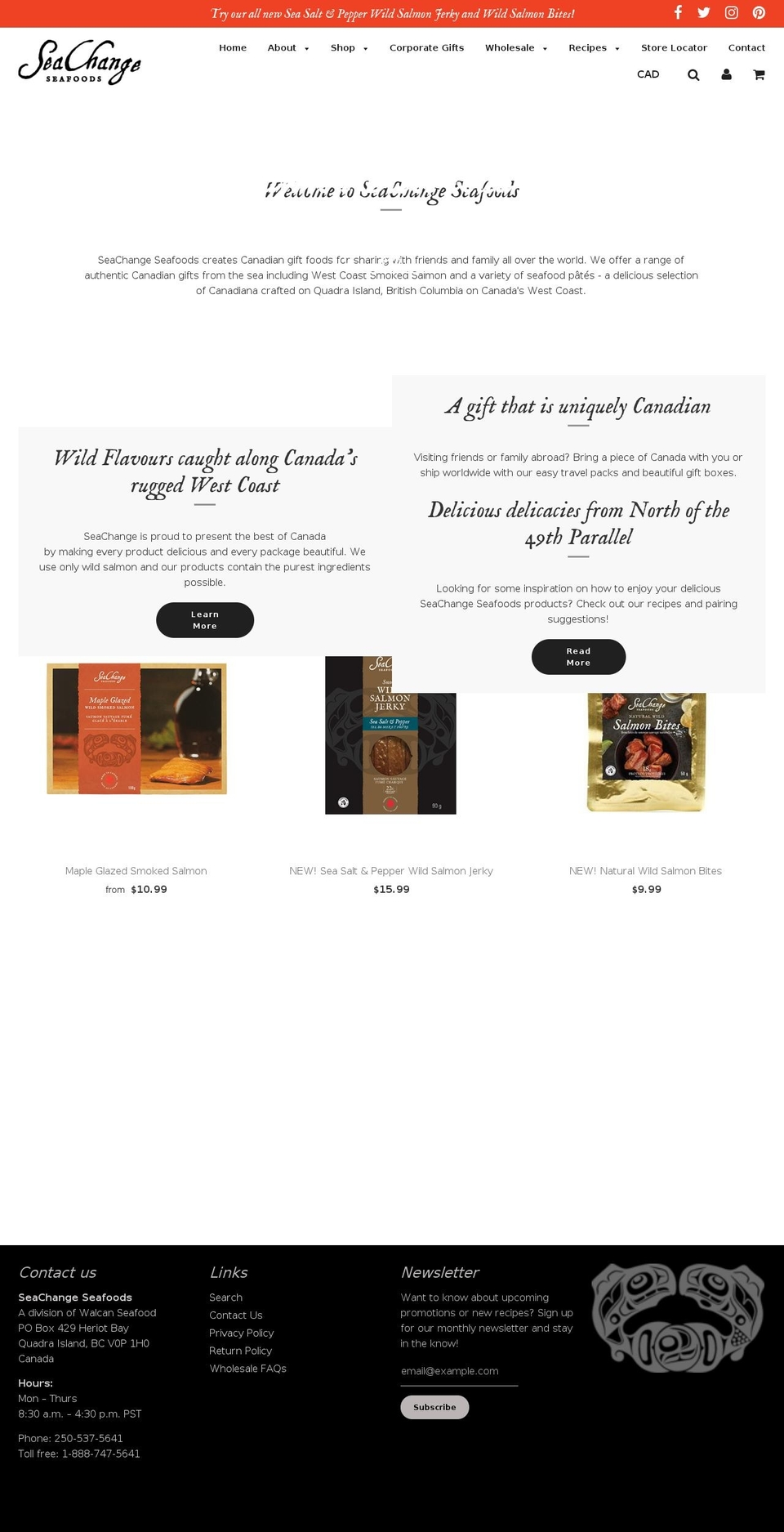 seachangeseafoods.ca shopify website screenshot