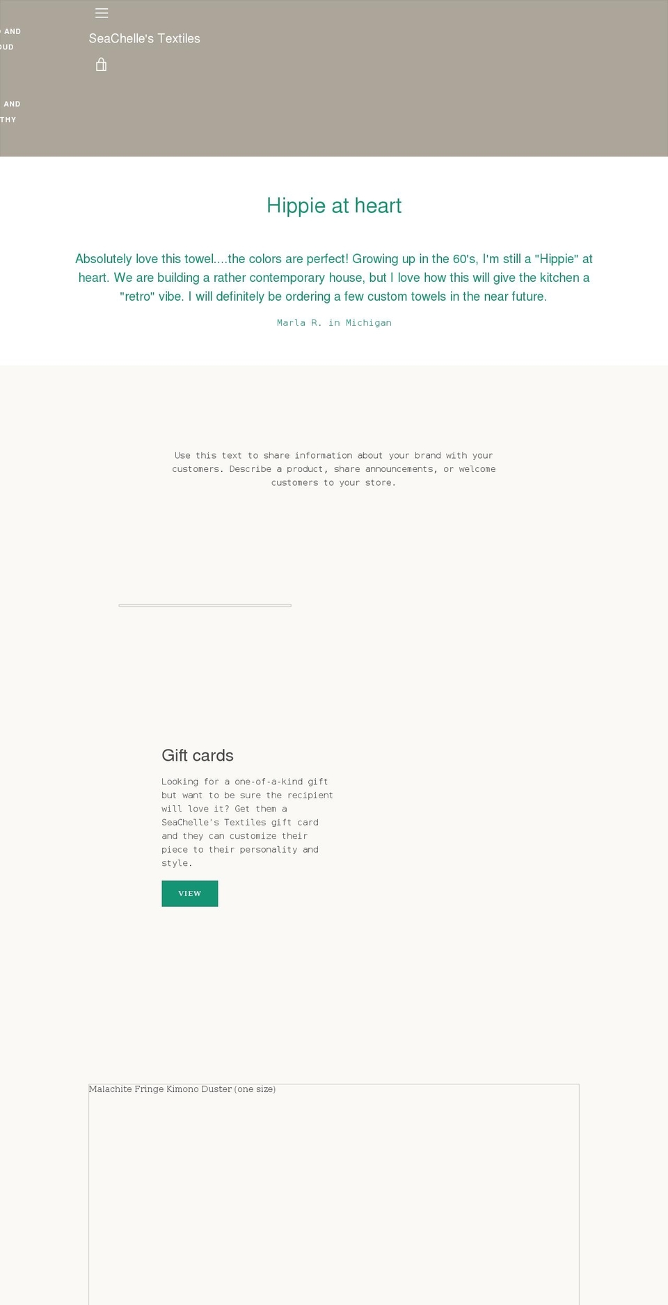 seachellestextiles.com shopify website screenshot