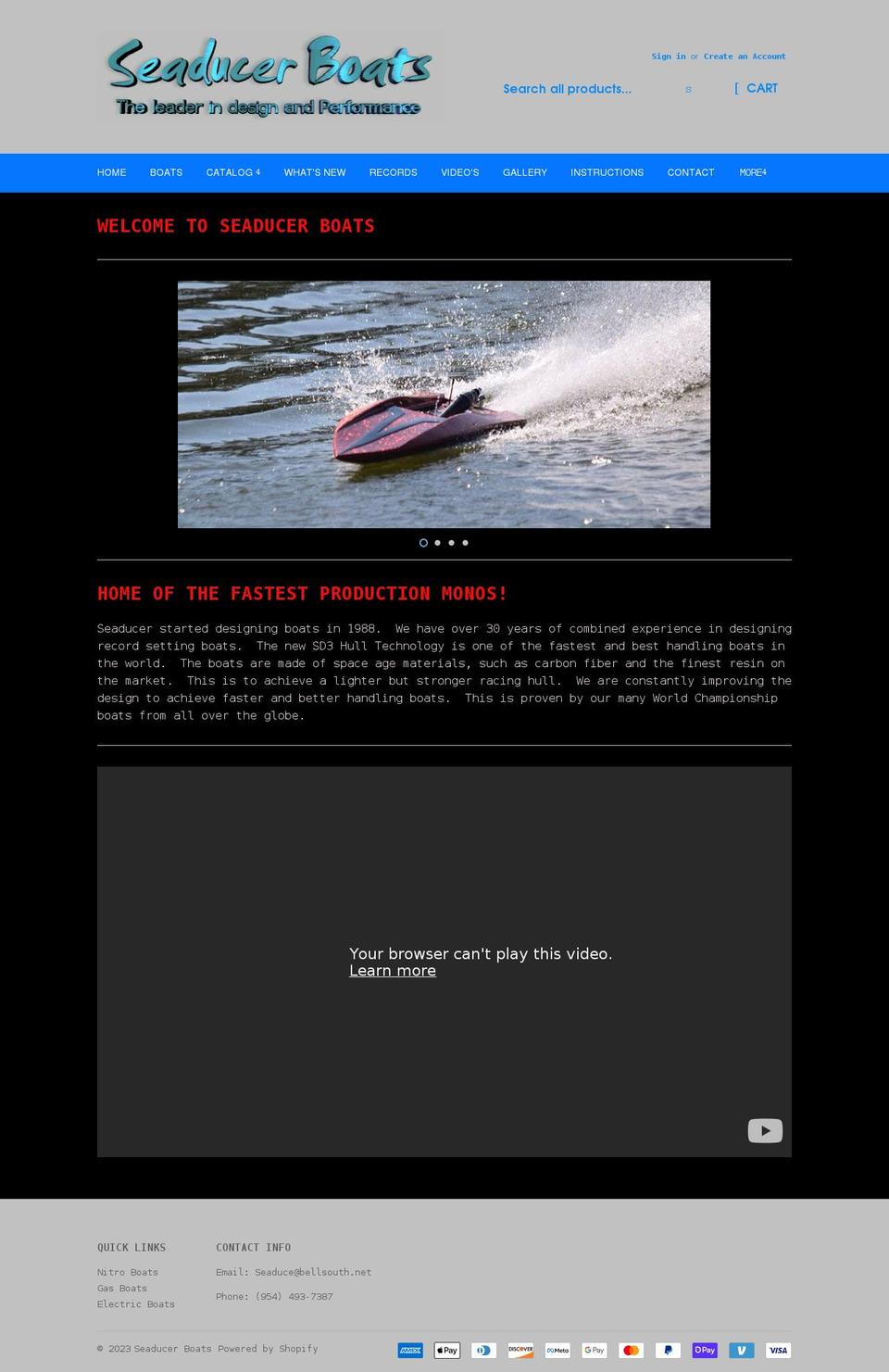 seaducerboats.com shopify website screenshot
