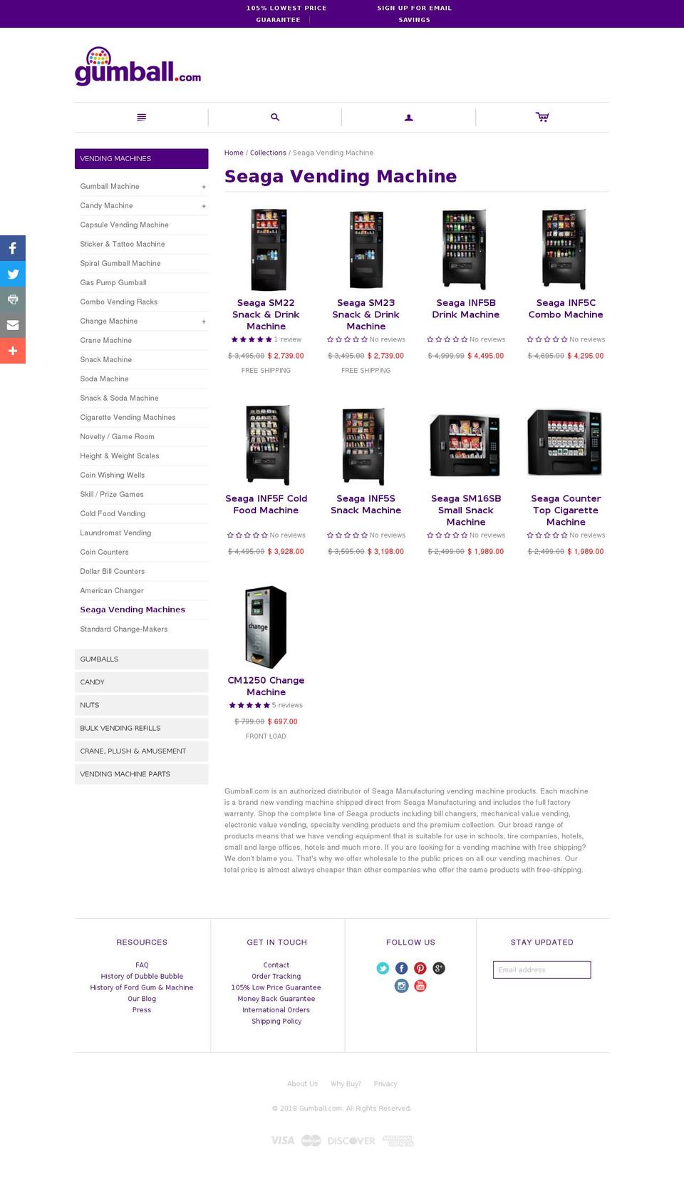 seagavendingmachines.com — Shopify storefront screenshot