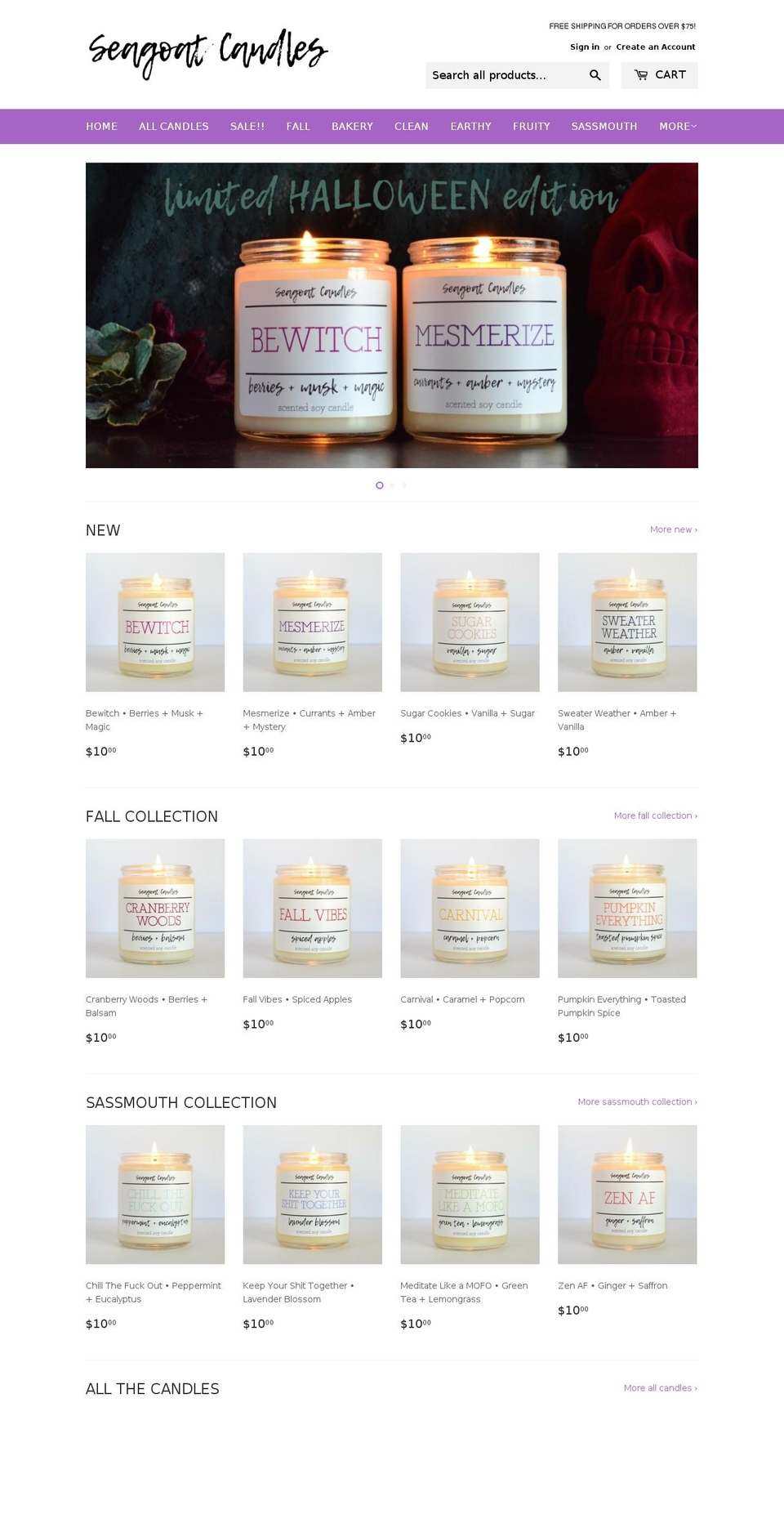 seagoatcandles.com shopify website screenshot