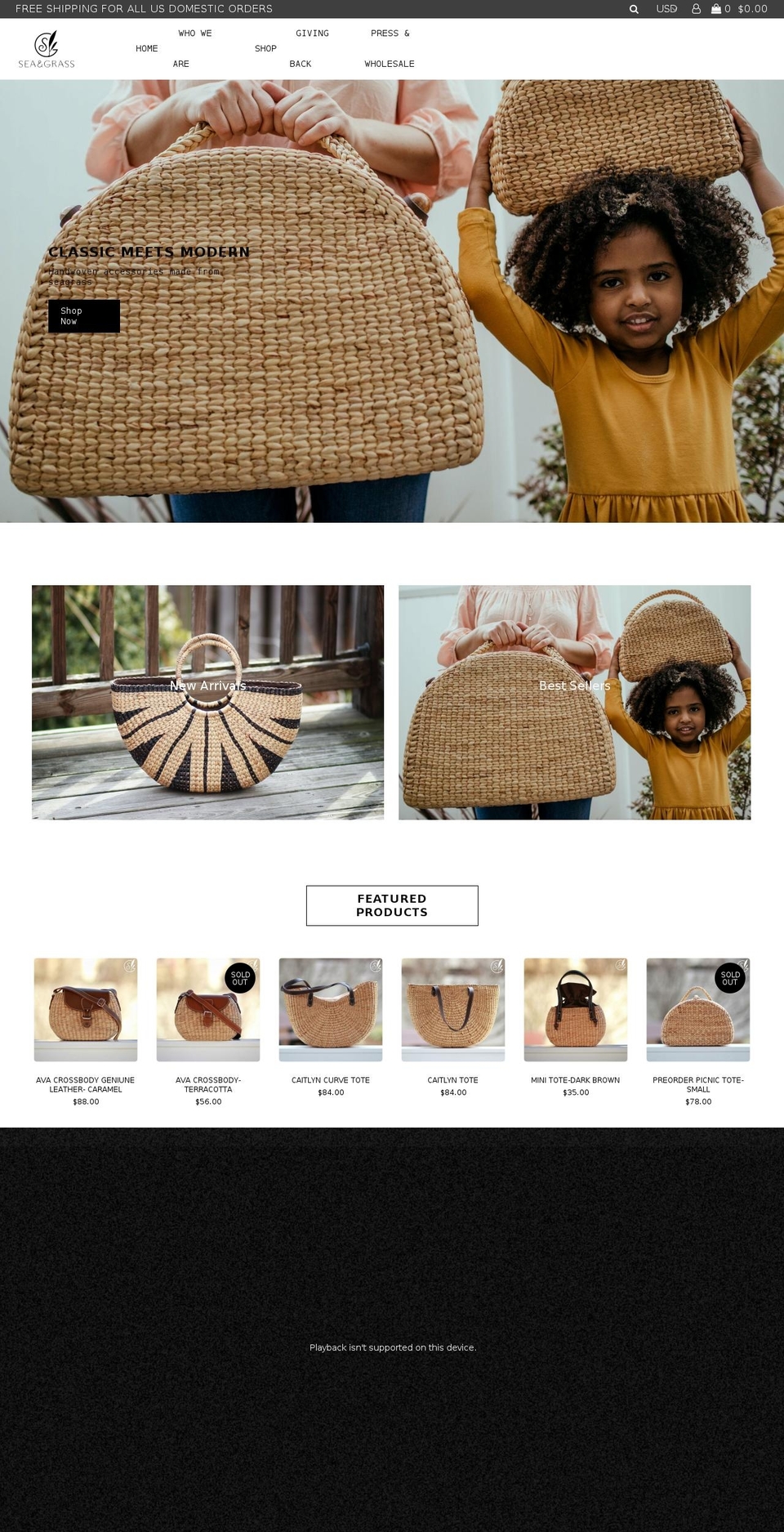 seagrasstotes.com shopify website screenshot