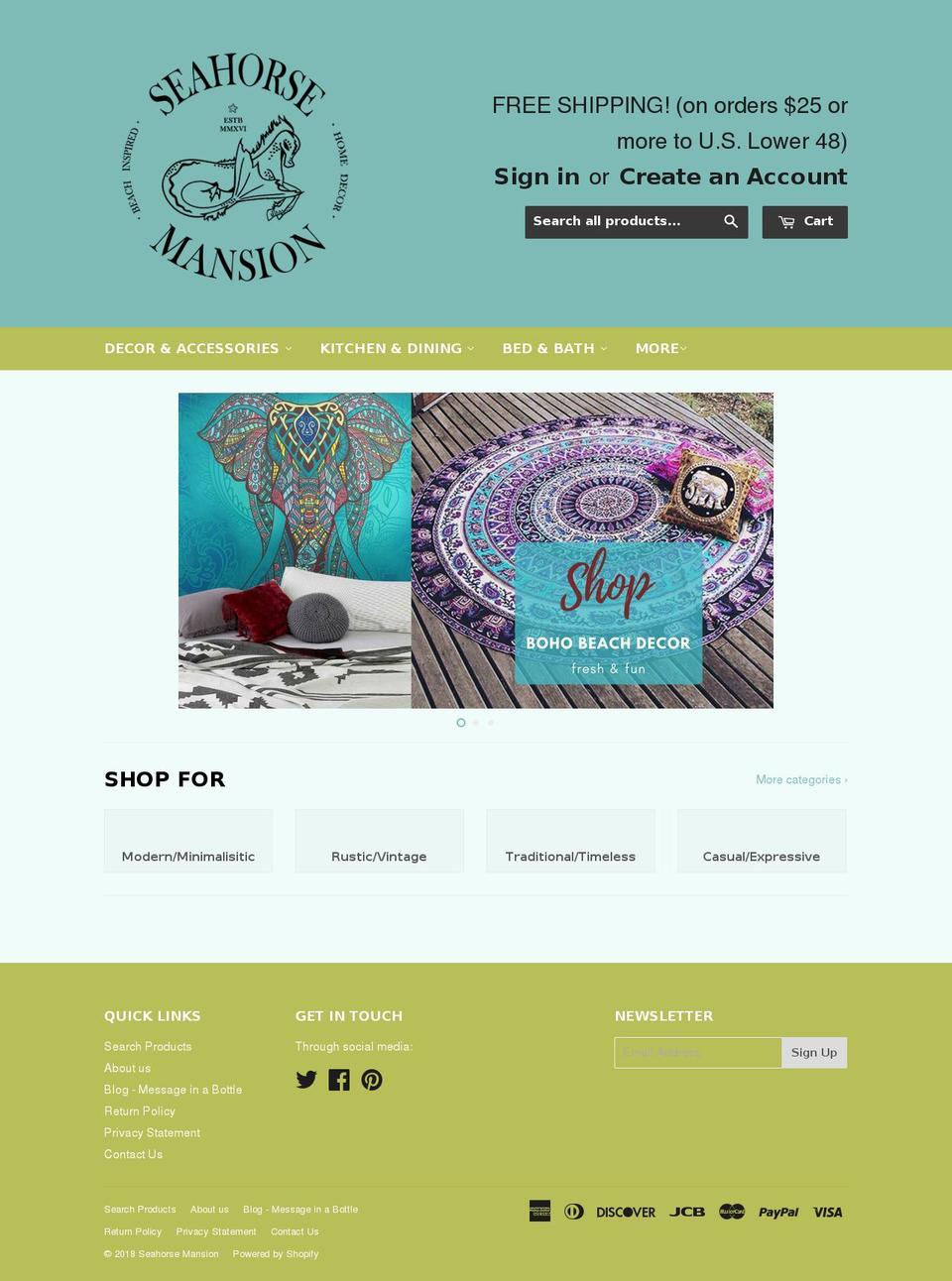 seahorsemansion.com shopify website screenshot