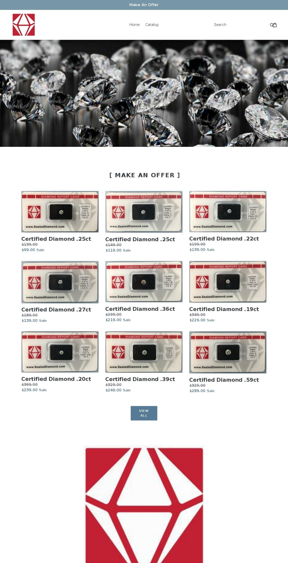 sealeddiamond.com — Shopify storefront screenshot