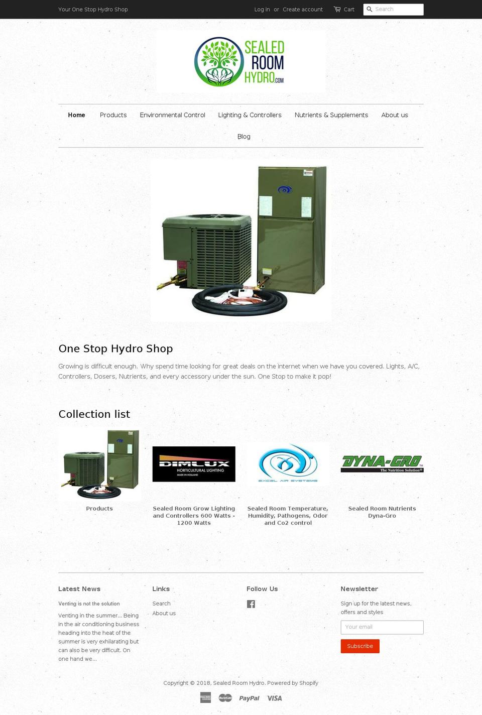 sealedroomhydro.com shopify website screenshot