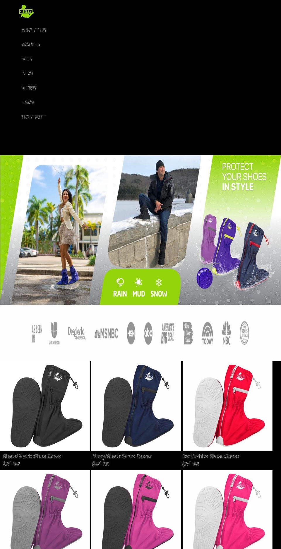 sealshoecovers.com shopify website screenshot
